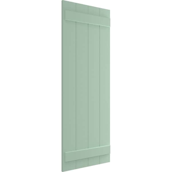 True Fit PVC, Four Board Joined Board-n-Batten Shutters, Seaglass, 21 1/2W X 39H